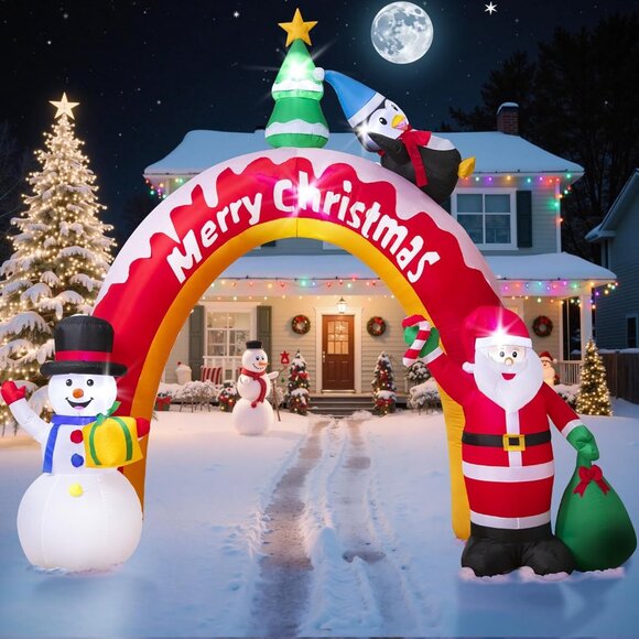 🆕10FT Christmas Inflatables Snowman&Santa Archway Blow Up Outdoor Decorations - Picture 3 of 9